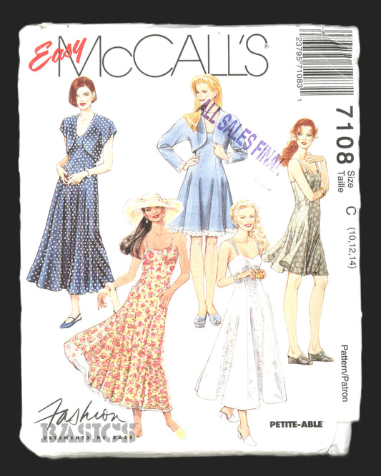 McCalls 7108 Misses Unlined Bolero and Dress in Two Lengths Sewing Pattern - UNCUT - Size 10 12 14