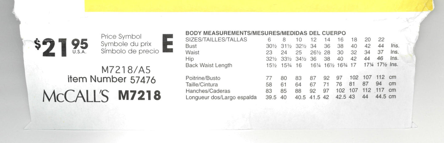 McCalls 7218 Yaya Han's Peacock Costume Sewing Pattern - UNCUT - Size 6 8 10 12 14
