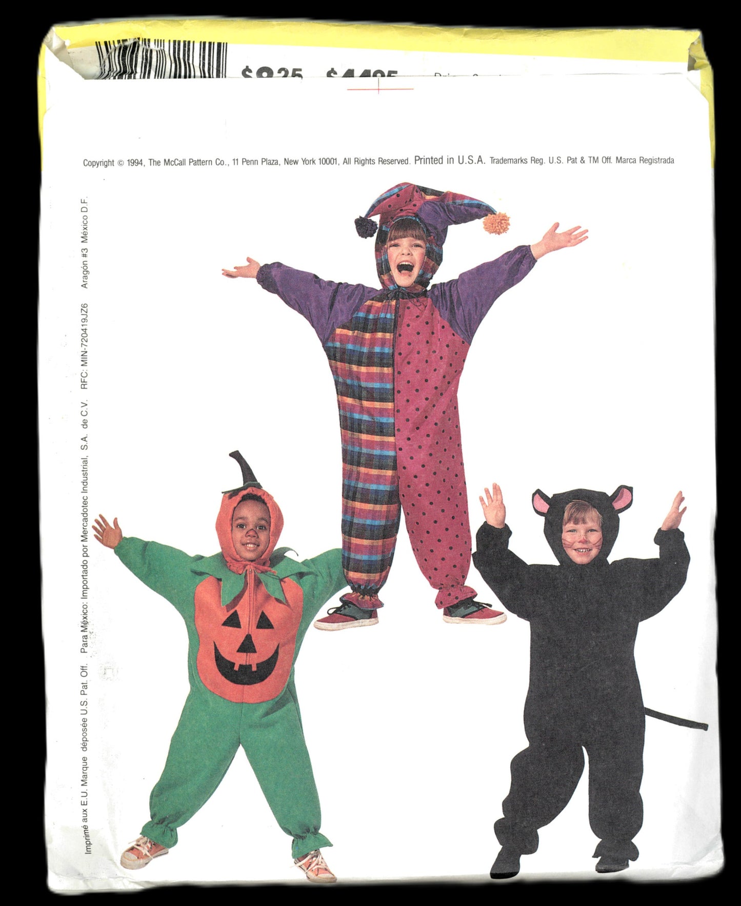 McCalls 7223 Boys and Girls Dinosaur, Pumpkin, Lion, Cat, Jesterand Rabbit Sewing Pattern - UNCUT - Size 2 3 4