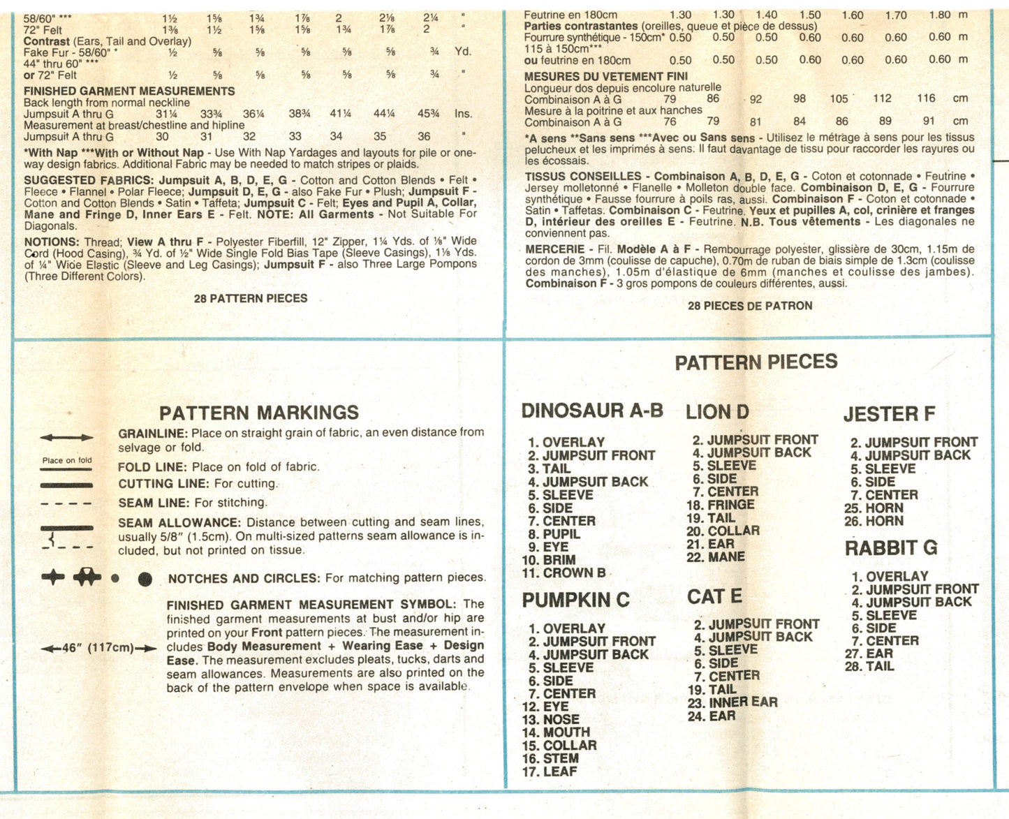 McCalls 7223 Boys and Girls Dinosaur, Pumpkin, Lion, Cat, Jesterand Rabbit Sewing Pattern - UNCUT - Size 2 3 4