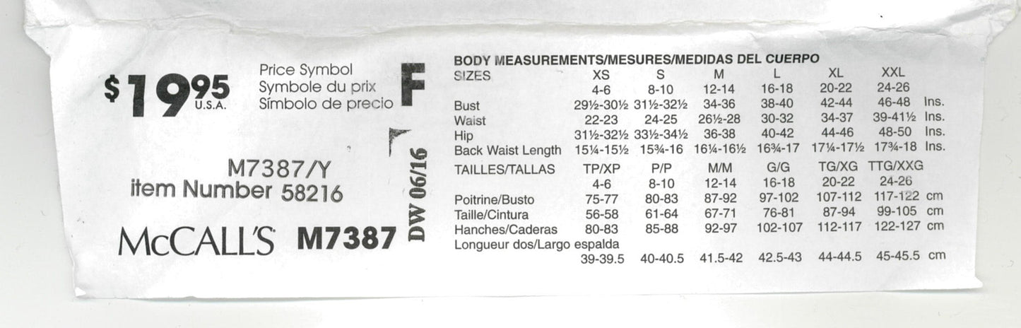 McCalls 7387 Misses Top Tunic Dresses and Belt Sewing Pattern - UNCUT - Size Xsm Sml Med