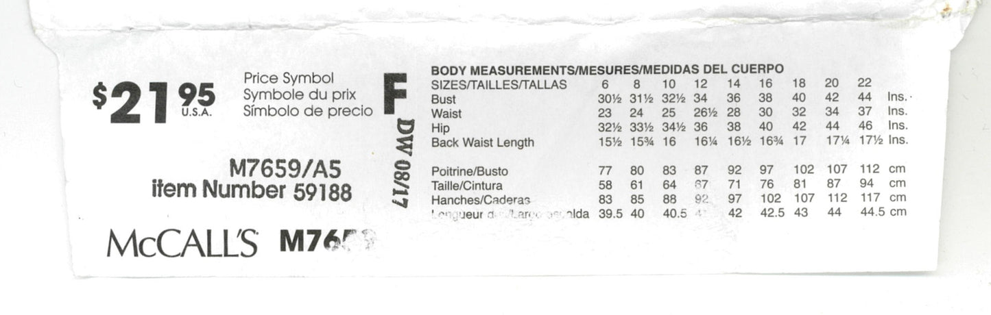 McCalls 7659 Laura Ashleuy Misses Tops Sewing Pattern - UNCUT - Size 6 8 10 12 14