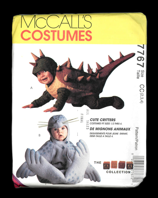 McCalls 7767 Toddlers Crawladon and Seal Costumes Sewing Pattern - UNCUT - Size 2 3 4