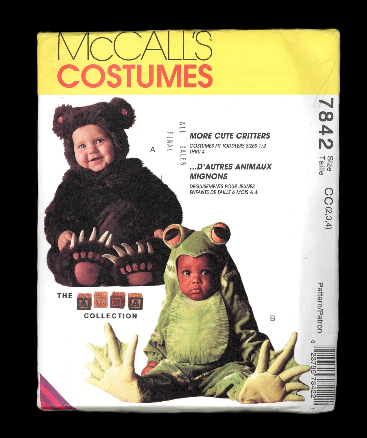 McCalls 7842 Toddlers Bear and Frog  Costumes Sewing Pattern - UNCUT - Size 2 3 4