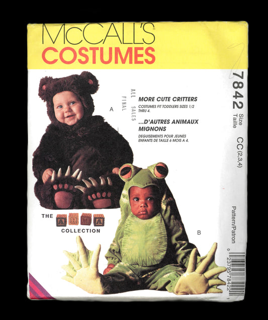McCalls 7842 Toddlers Bear and Frog  Costumes Sewing Pattern - UNCUT - Size 2 3 4