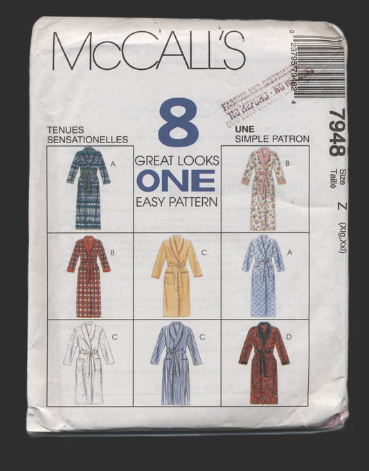 McCalls 7948 Misses and Mens Robe in Two Lengths Sewing Pattern - UNCUT - Size Xlg - Xxl