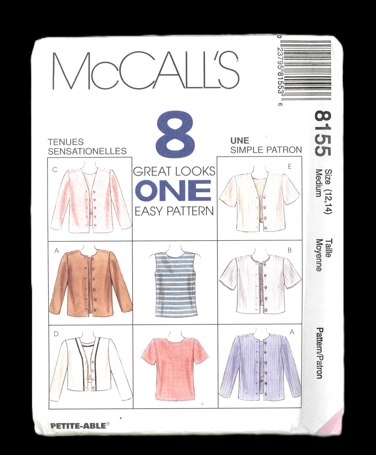 McCalls 8155 Misses Top and Jacket in Two Lengths Sewing Pattern - UNCUT - Size Medium (12,14)