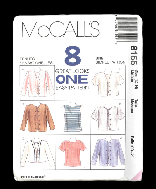 McCalls 8155 Misses Top and Jacket in Two Lengths Sewing Pattern - UNCUT - Size Medium (12,14)