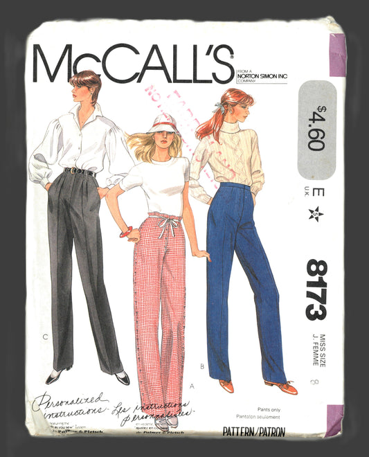 McCalls 8173 Misses Pants Sewing Pattern UNCUT Size 8