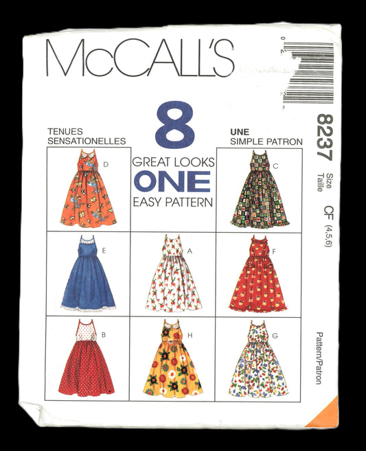 McCalls 8237 Children's Girls Dress Sewing Pattern UNCUT Size 4 5 6