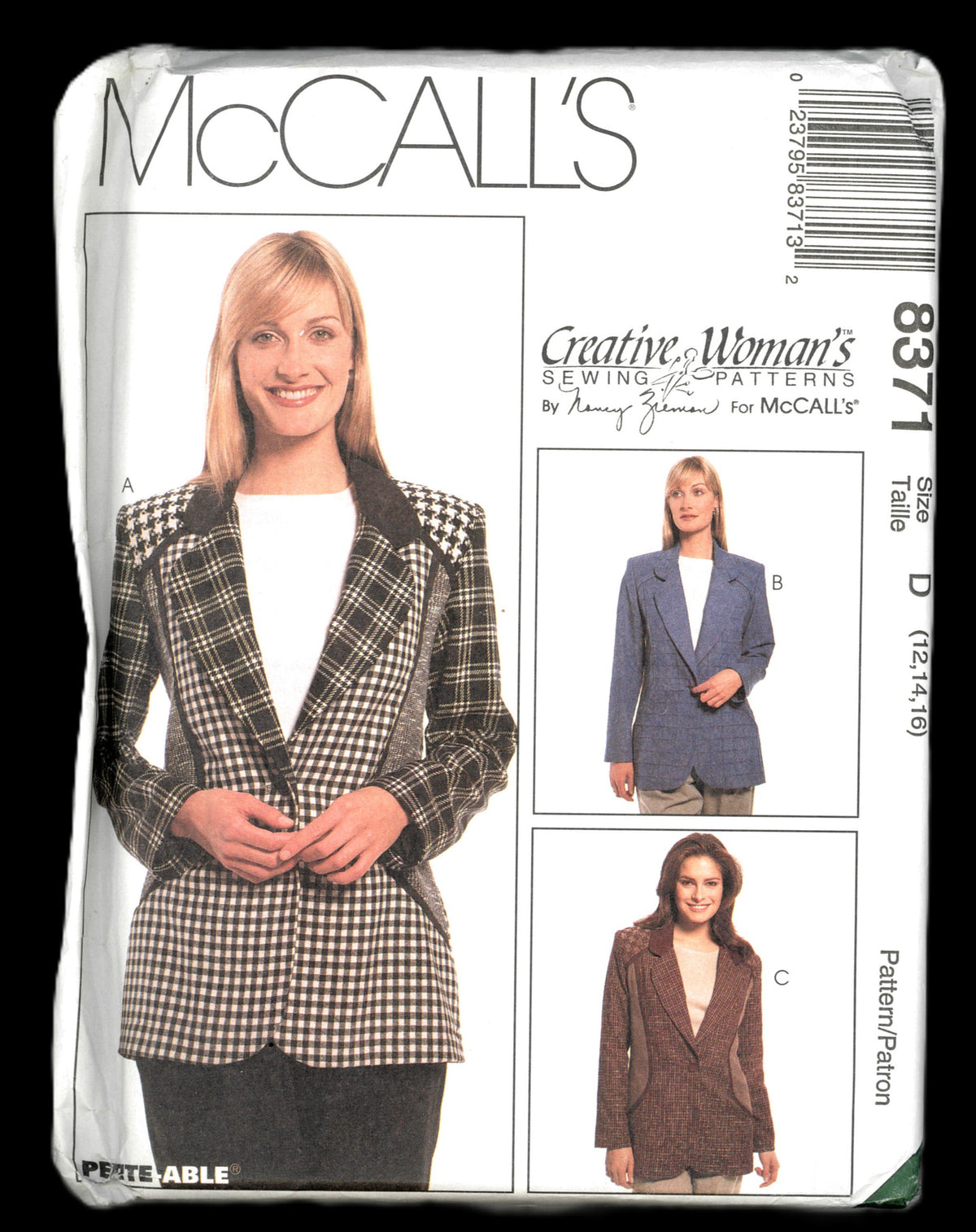 McCalls 8371 Nancy Zieman Misses Lined Jackets Sewing Pattern - UNCUT - Size 12 14 16 or Size 16 18 20