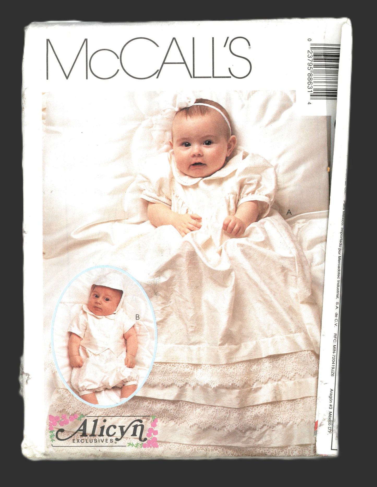 McCalls 8863 ALICYN Infants Christening Gown Rompers and Hat Sewing Pattern UNCUT Size NB S M L