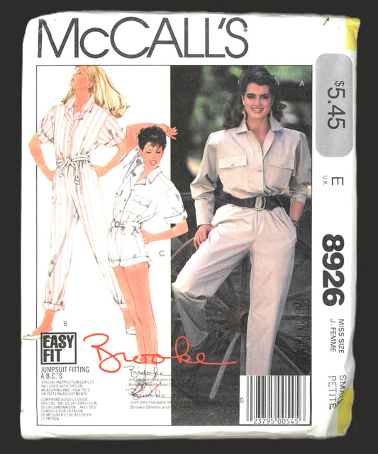80s McCalls 8926 BROOKE Misses Jumpsuit and Belt Sewing Pattern - UNCUT Size Small ( 6 -8)