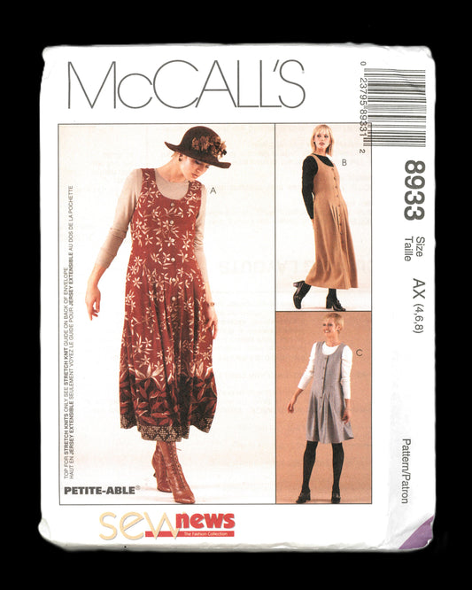McCalls 8933 MIsses Jumper in Two Lengths and Top - Top for stretch knits only Sewing Pattern - UNCUT - Size 4 6 8