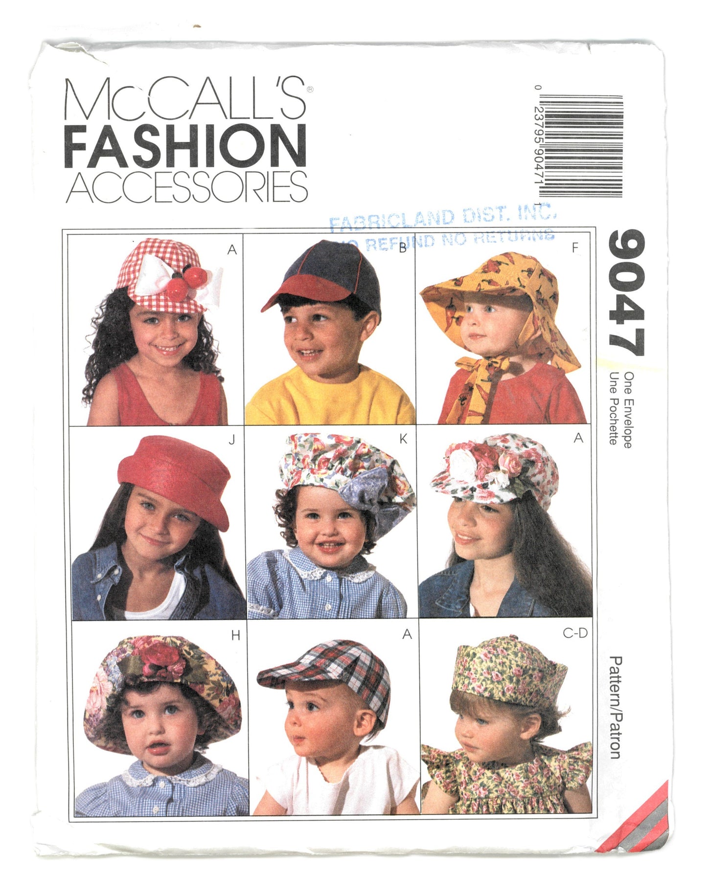 McCalls 9047 Childrens Boys Girls Hats Sewing Pattern - UNCUT