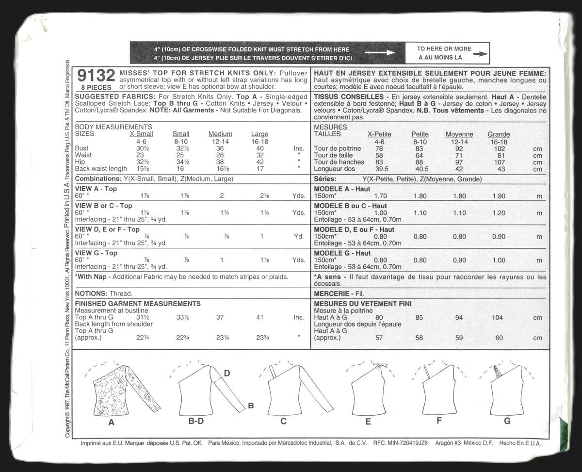 McCalls 9132 Misses Top for Stretch KNits Only Sewing Pattern UNCUT ...