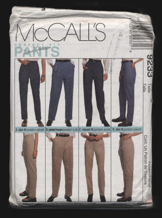 McCalls 9233  Palmer / Pletsch Misses Pants Trousers and Jeans Sewing Pattern UNCUT  Size 8