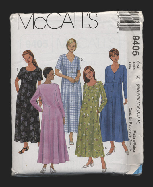 McCalls 9405 Womens  Dress Sewing Pattern UNCUT Size 28W 30W 32W 46 48 50