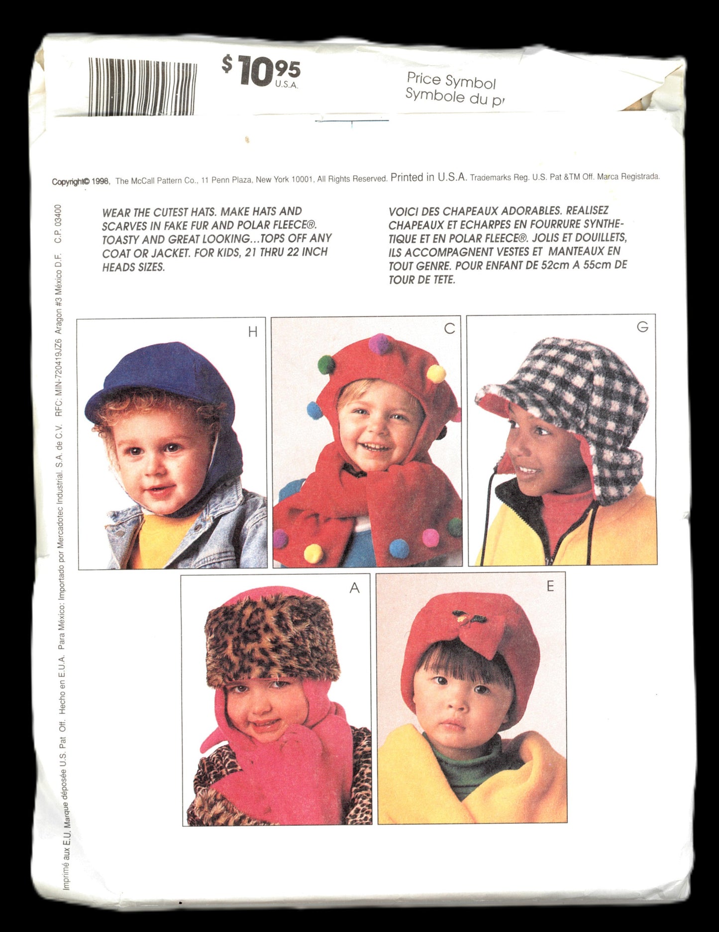 McCalls 9467 Childrens, Boys and Girls Winter Hats Sewing Pattern - UNCUT - Hat Size 21" thru 22"