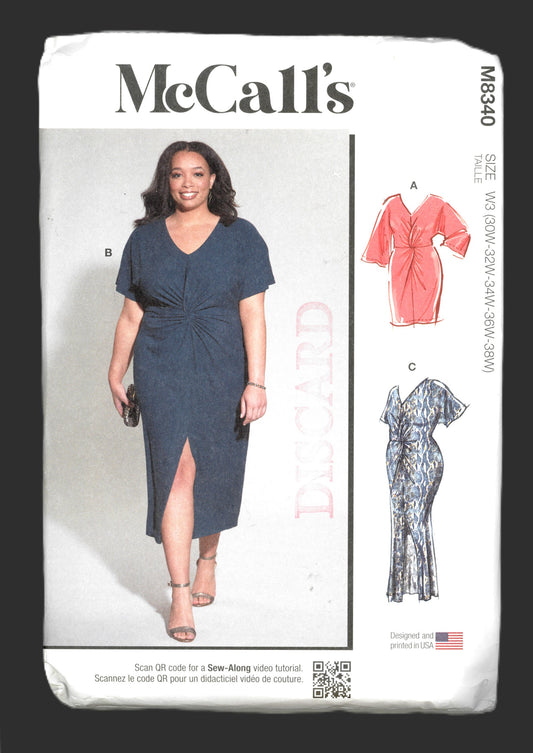 McCalls 8340 Womens Knit Dress Sewing Pattern UNCUT Size 30w 32w 34w 36w 38w