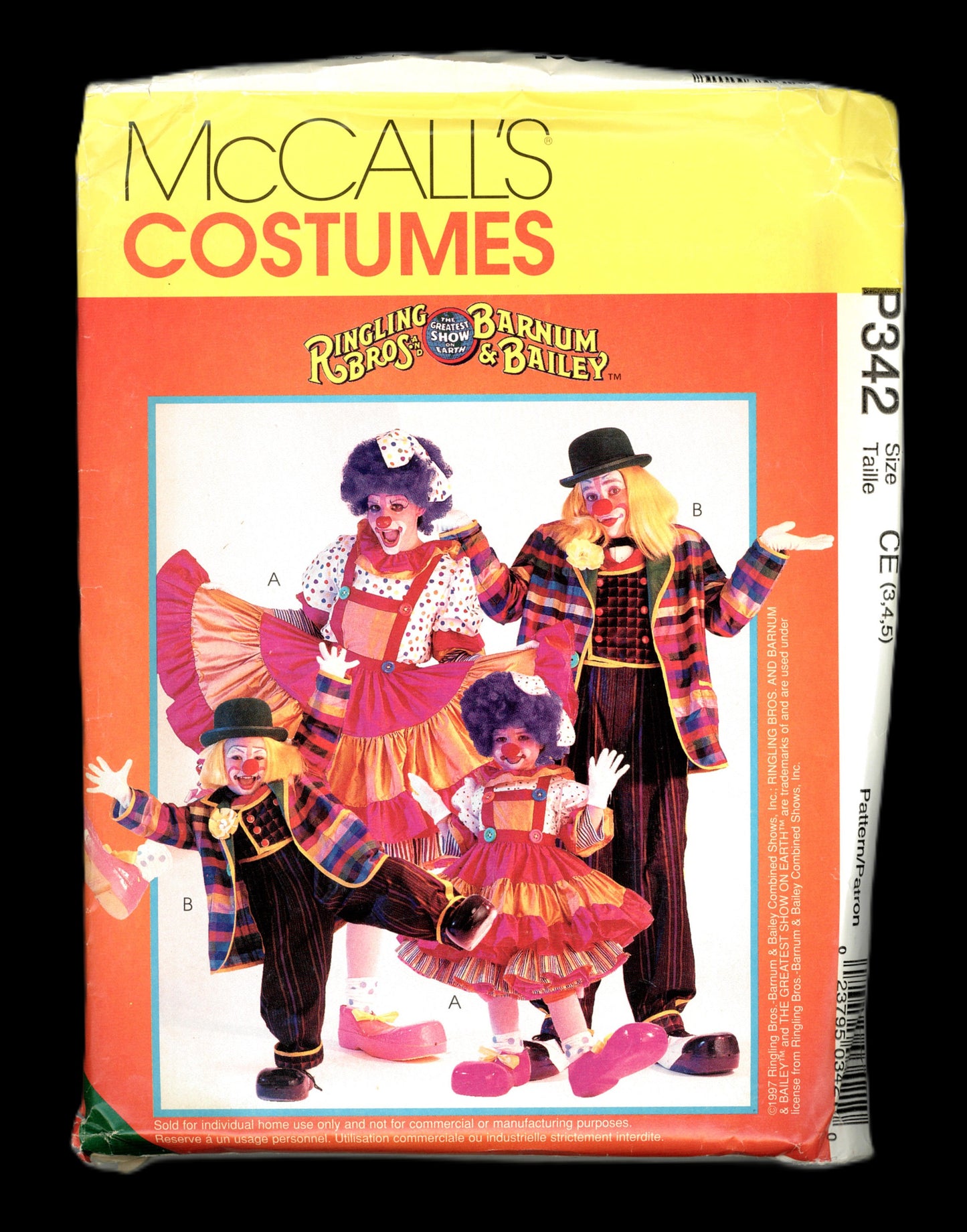 McCalls P342 Kids Ringling Bros Barnum & Baily Clown Costumes Sewing Pattern - UNCUT - Size 3 4 5  or Size 6 7 8