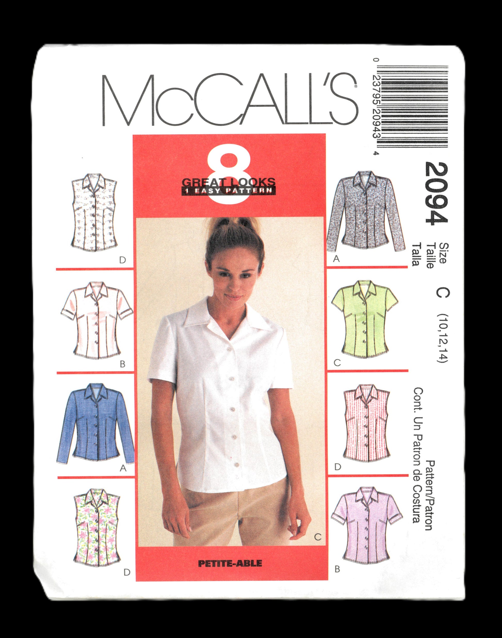 McCalls 2094 Misses Tops Sewing Pattern - UNCUT - Size 10 12 14