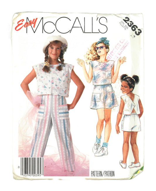 McCalls 2363 Girls Tops Pants Shorts and Culotte Sewing Pattern UNCUT Size 12