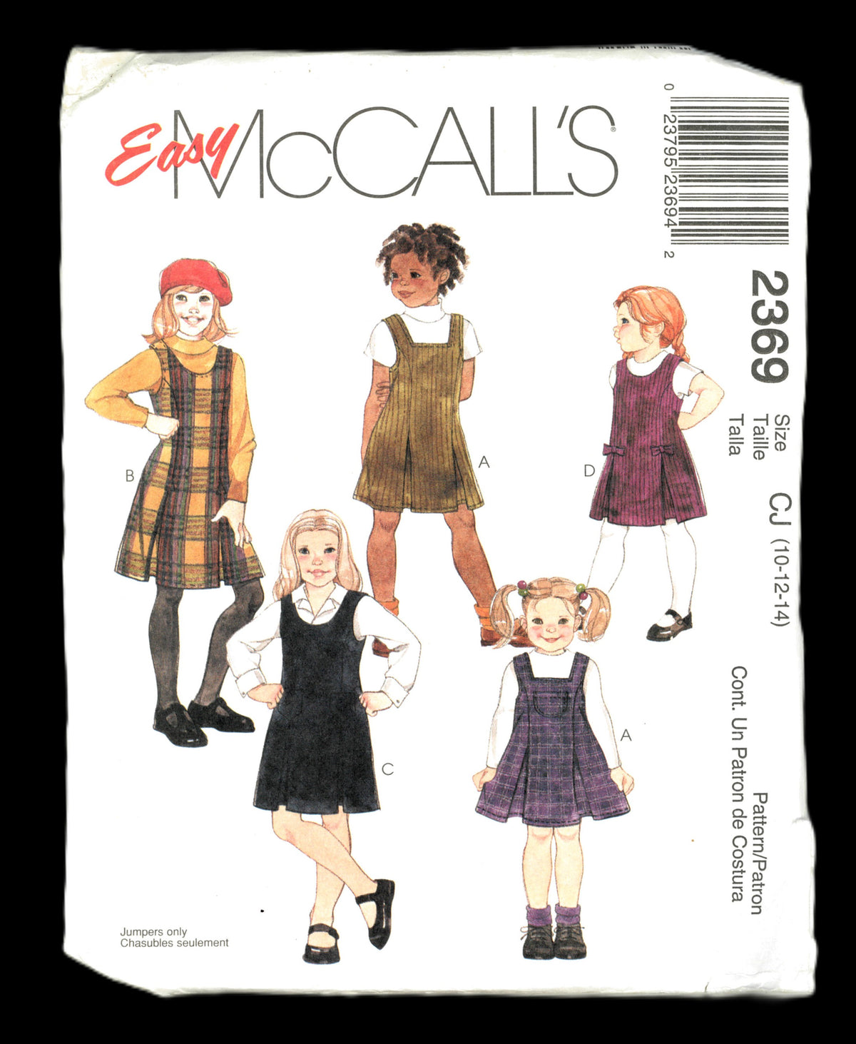 McCalls 2369 Girls Jumper Sewing Pattern UNCUT Size 10 12 14