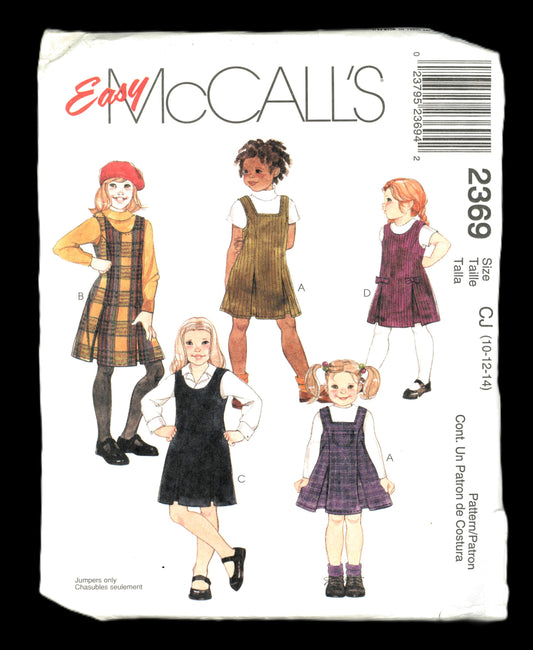 McCalls 2369 Girls Jumper Sewing Pattern UNCUT Size 10 12 14
