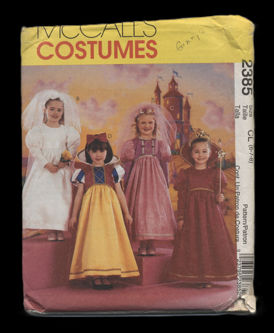 McCalls 2385 Girls Snow White, Bride, Princess Storybook Costumes Sewing Pattern - UNCUT - Size 6 7 8
