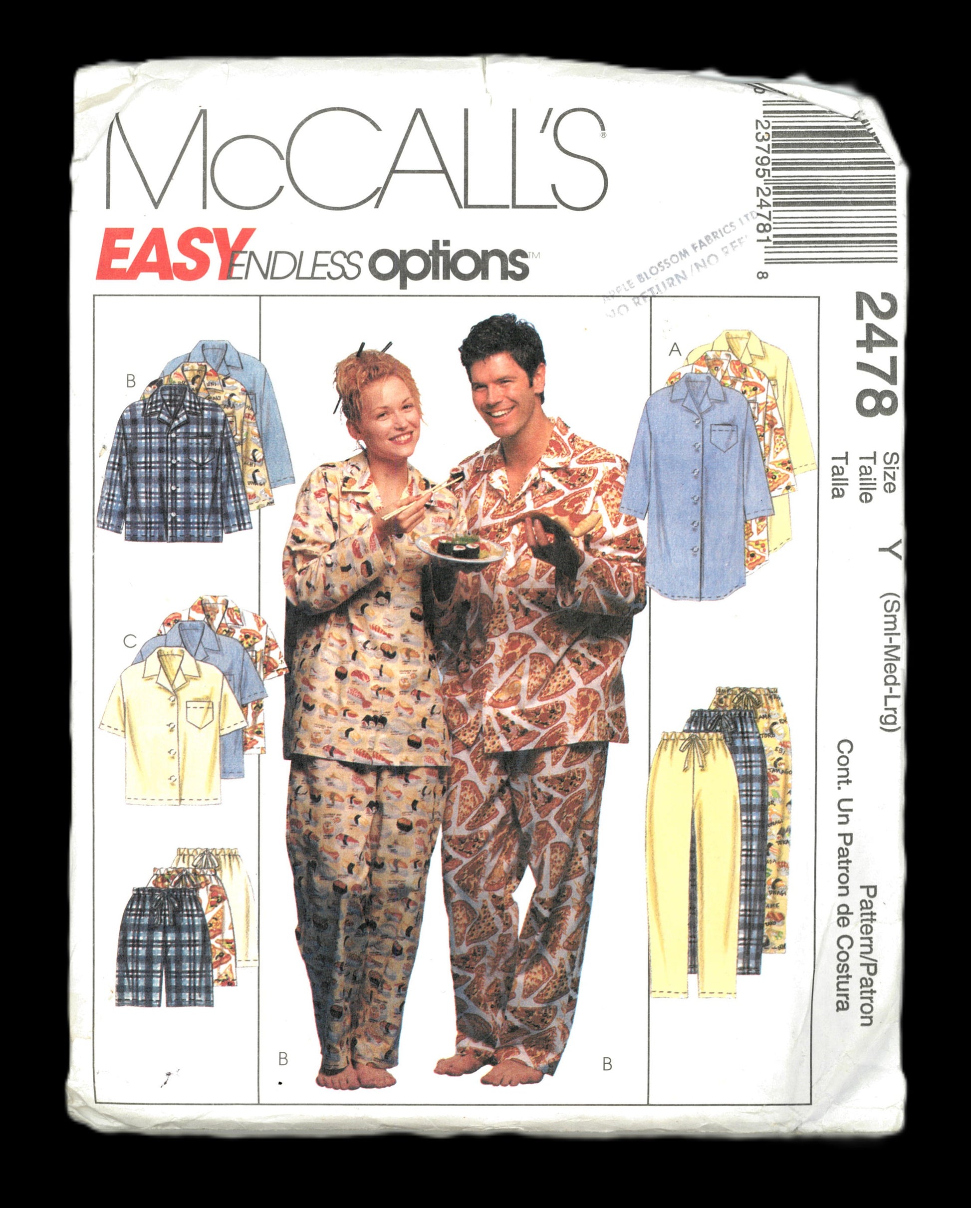 McCalls 2478  Misses, Men's and Teen Boys Nightshirt or Top , Pull on Pants or Shorts Sewing Pattern  UNCUT Size Sml Med Lrg