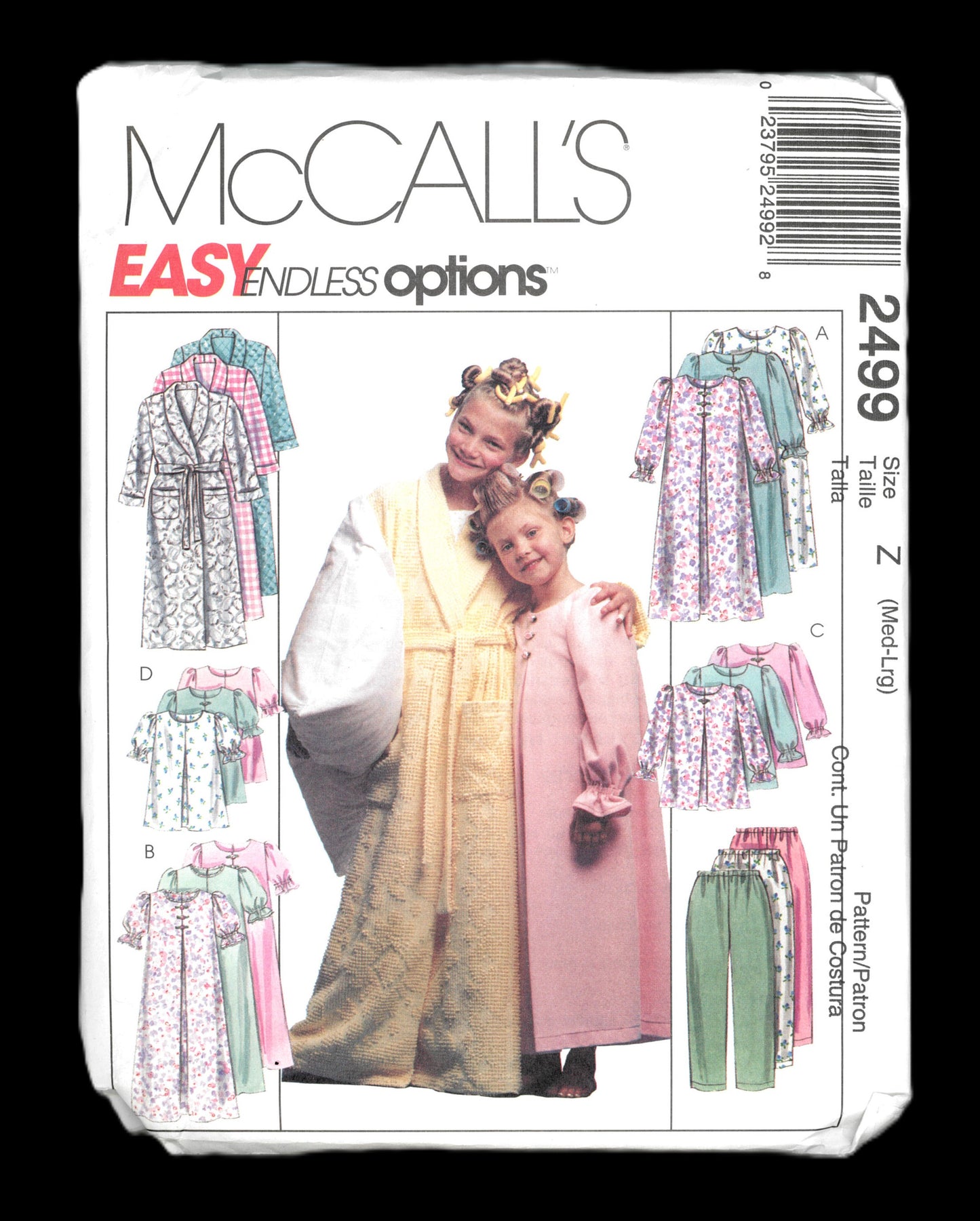 McCalls 2499 Childrens and Girls Robe Nightgown Top and Pull on Pants Sewing Pattern UNCUT Size Med - Lrg