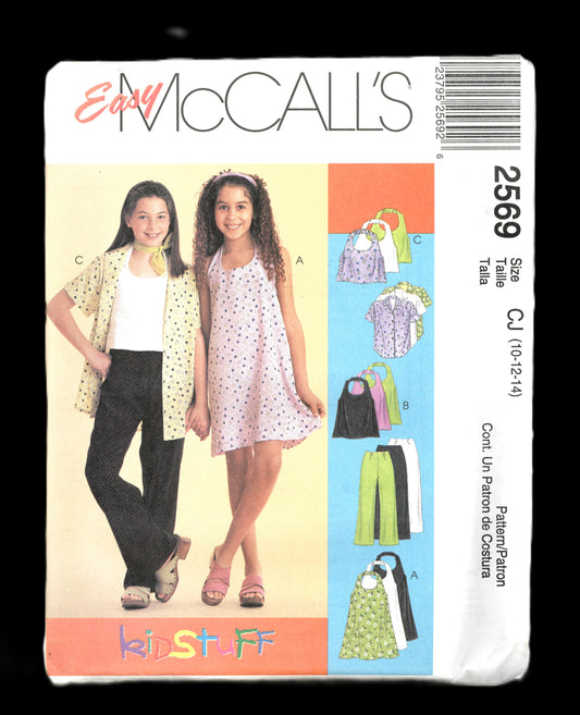 McCalls 2569 Girls Dress and Top in Two Lengths Shirt and Pull on Pants Sewing Pattern - UNCUT - Size 10 12 14