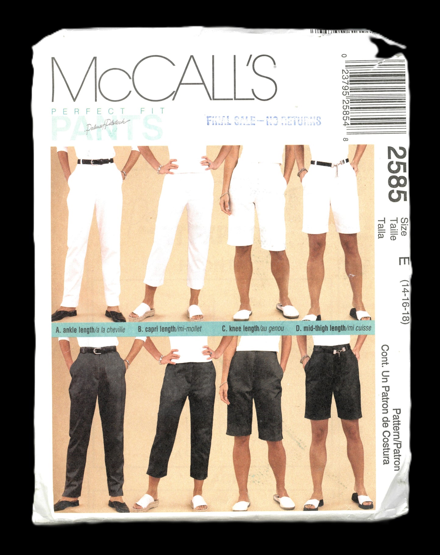 McCalls 2585  Palmer / Pletsch Misses Perfect Fit Pants in Four Lengths Sewing Pattern UNCUT  Size 12 14 16 or Size 12 14 16 or Size 14 16 18