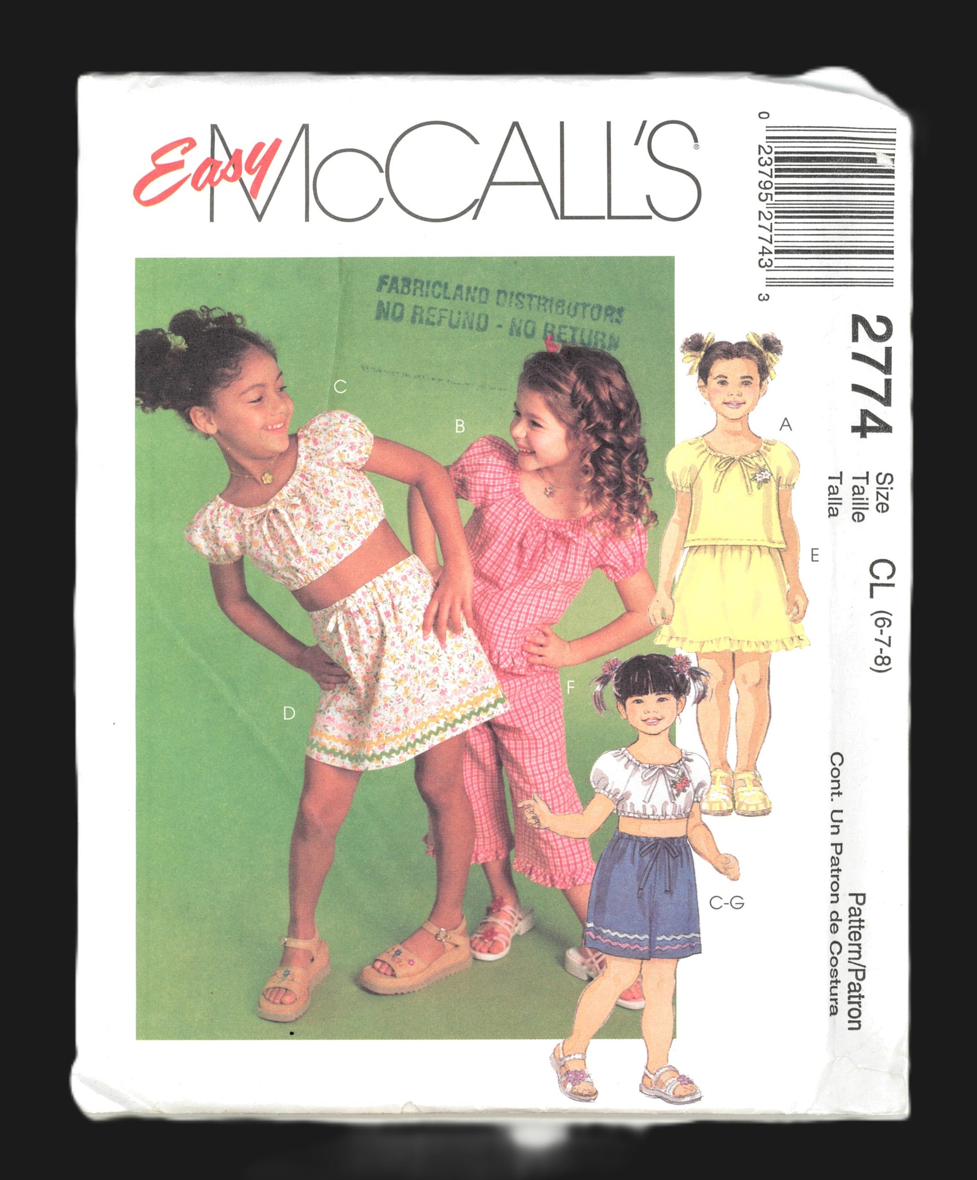 McCalls 2774 Girls Top Skirt Capris Pants and Shorts Sewing Pattern  UNCUT Size 6 7 8