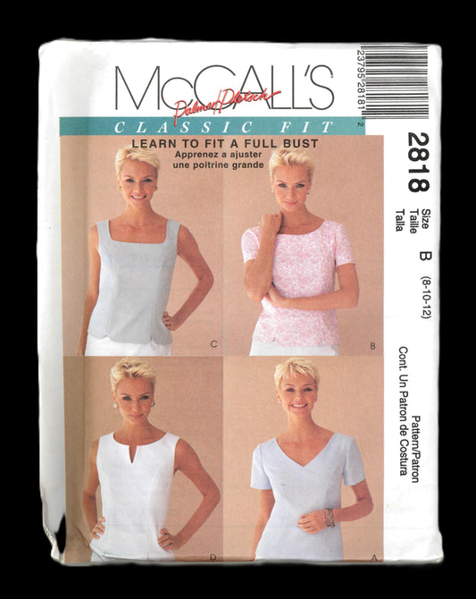 McCalls 2818 Palmer Pletsch Classic Fit Misses Tops Sewing Pattern - UNCUT - Size 8 10 12