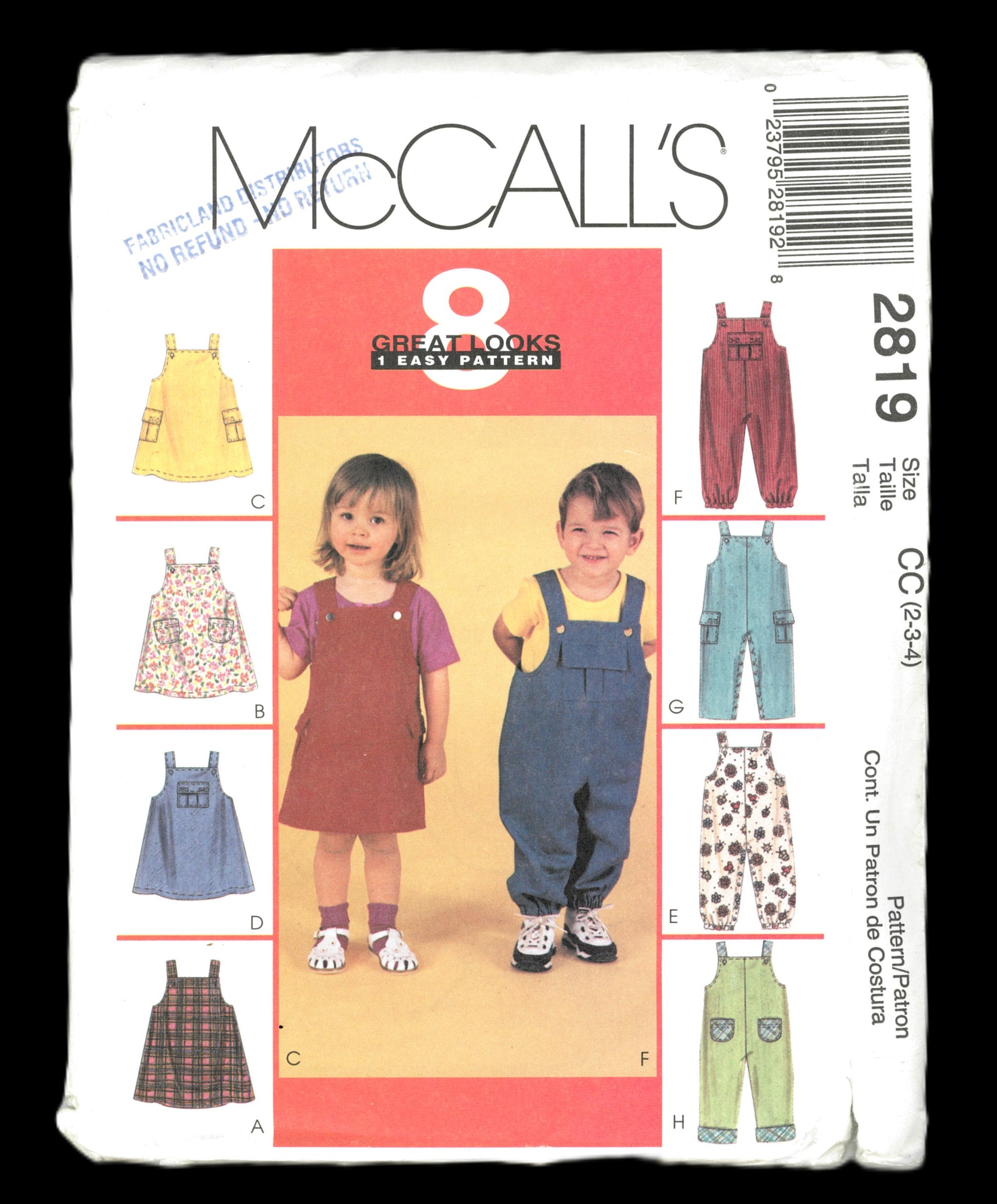 McCalls 2819 Toddlers Jumper and Jumpsuit with Optional Snap Crotch Sewing Pattern - Size 2 3 4
