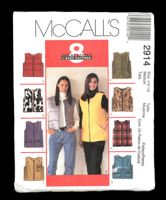 McCalls 2914 Misses Vest in Two Lenghs Sewing Pattern - UNCUT - Size Medium (12-14)