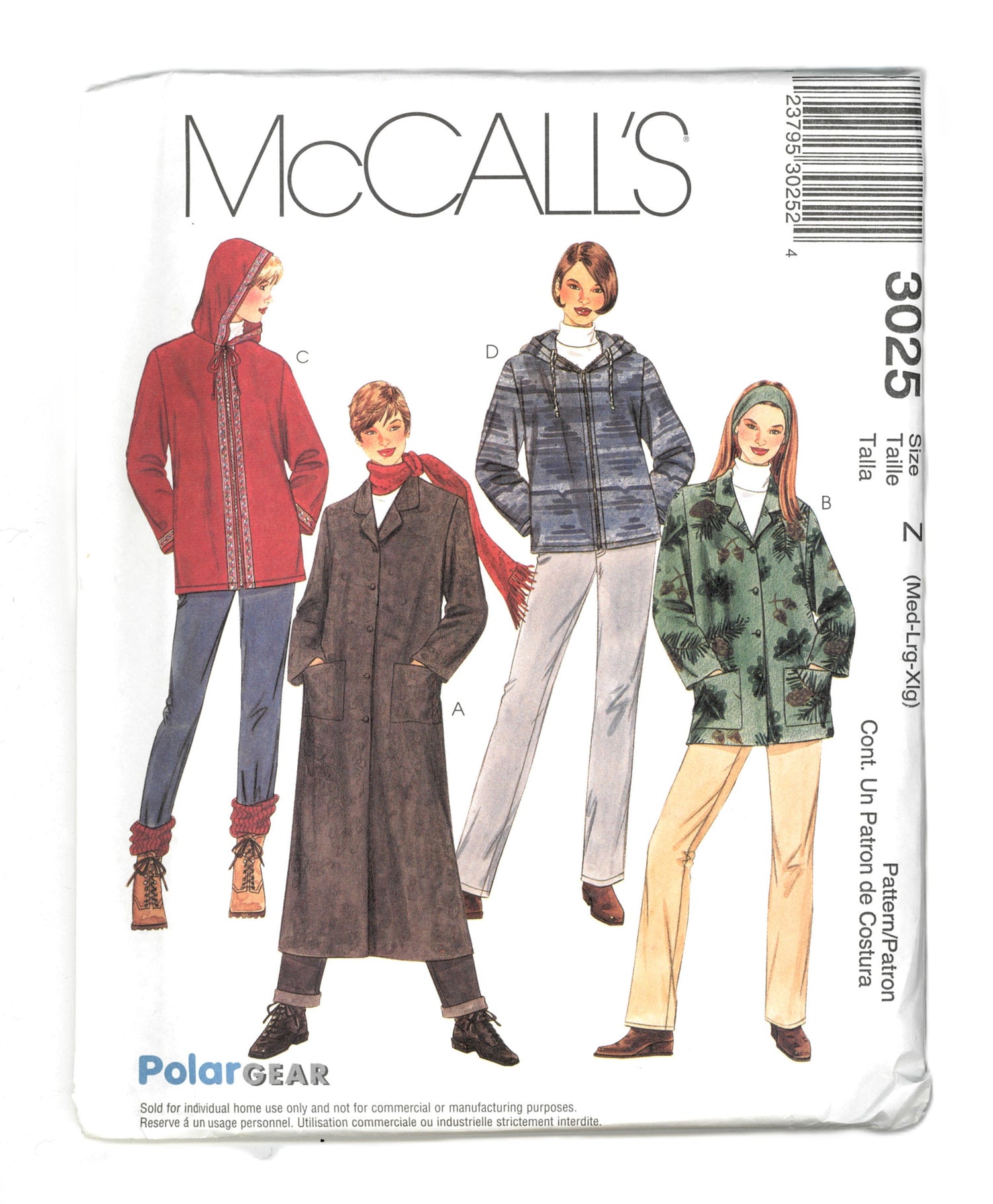 McCalls 3025  Misses  Unlined Coat and Jacket in Two Lengths Sewing Pattern UNCUT - Size Med Lrg Xxl