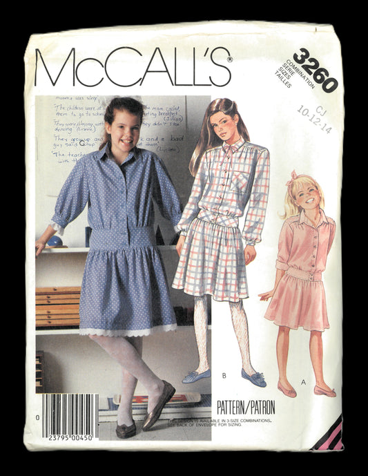 McCalls 3260 Girls Dress Sewing Pattern UNCUT Size 10 12 14