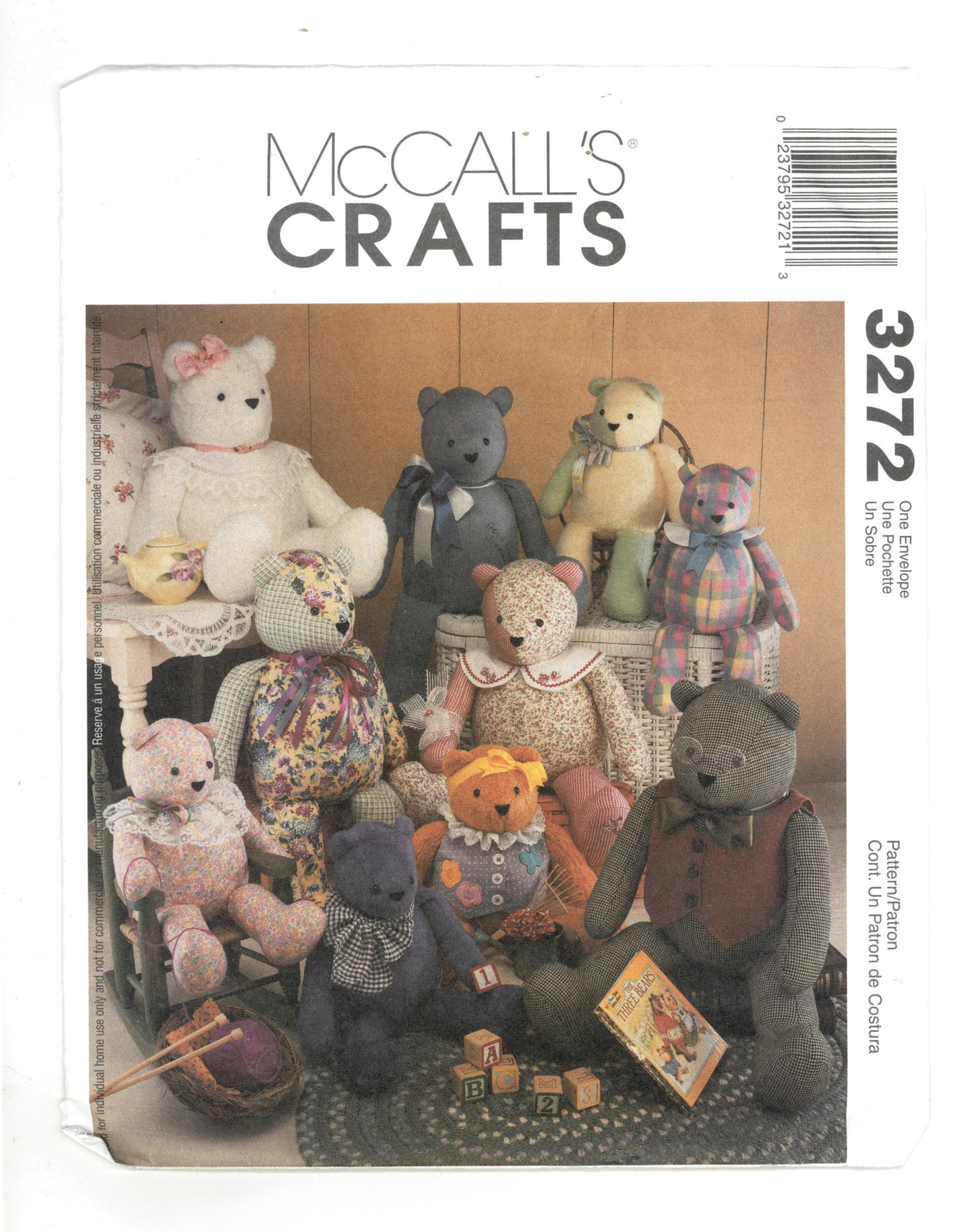 McCalls 3272 15" and 20" Bears Sewing Pattern UNCUT
