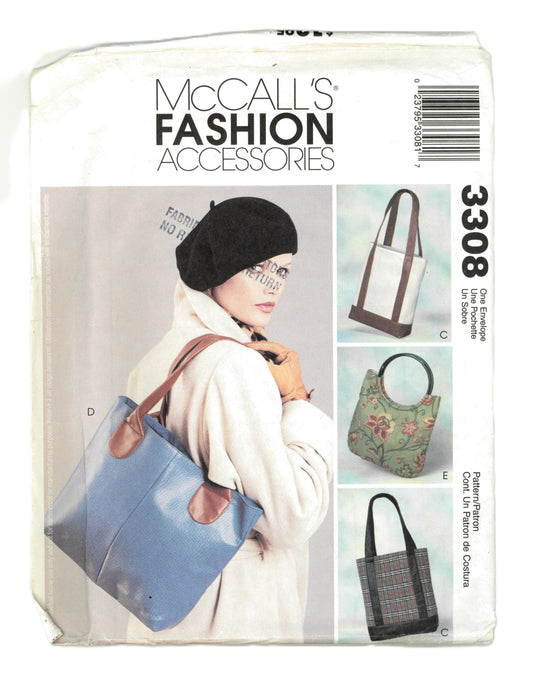 McCalls 3308 Fashion Accessories Lined Bags Sewing Pattern - UNCUT