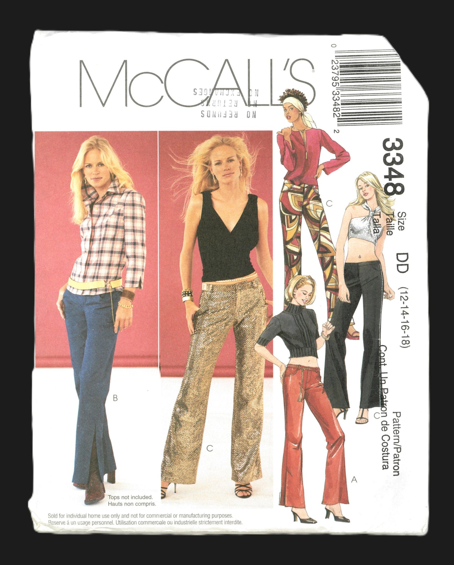 McCalls 3348 Misses Low Rise  Y2K Hip Higger Pants Pants Sewing Pattern UNCUT Size 12 14 16 18