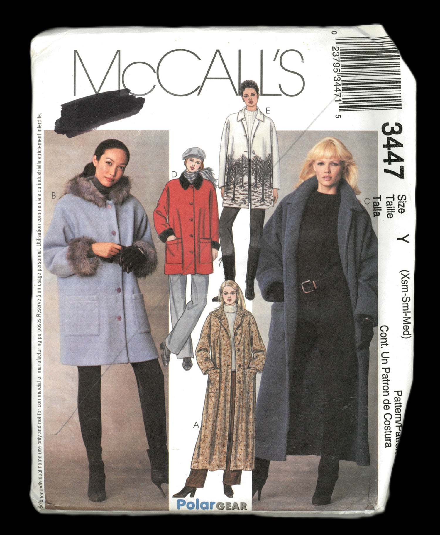 McCalls 3447 Misses / Miss Petite Unlined Coats and Jackets Sewing Pattern - UNCUT - Size Xsm Sml Med