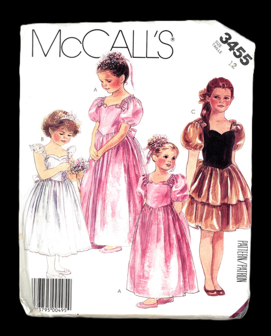 McCalls 3455 Girls Gown or Dress Sewing Pattern UNCUT Size 12