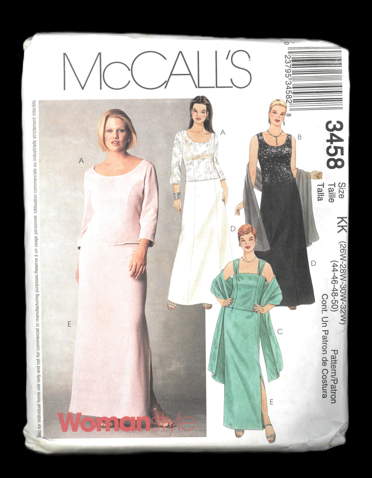 McCalls 3458 Womens / Womens Petite Lined Tops, Skirts and Stole Sewing Pattern UNCUT Size 26w 28w 30w 32w 44 45 48 50