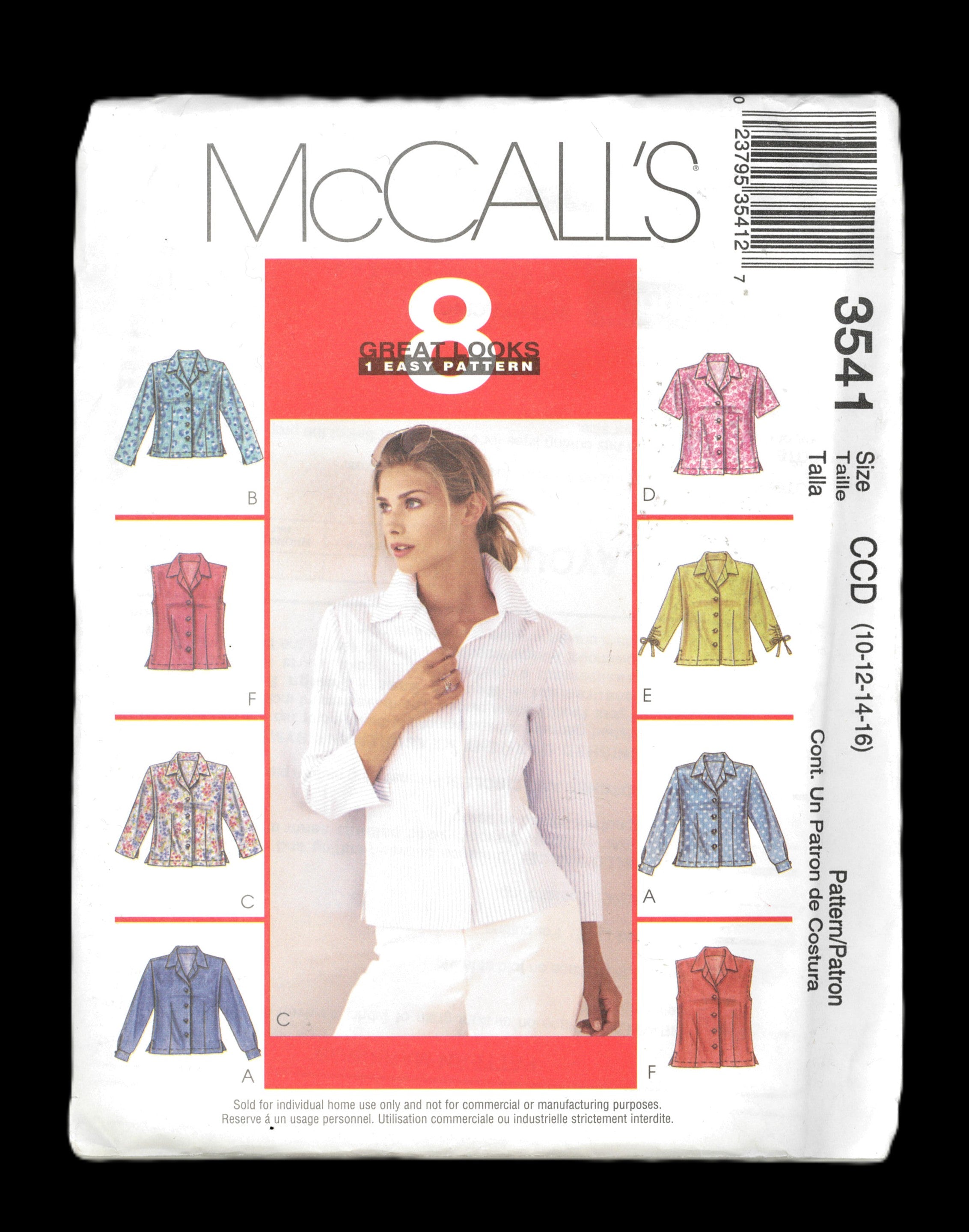 McCalls 3541 Misses Shirts Sewing Pattern UNCUT - Size 10 12 14 16 ...