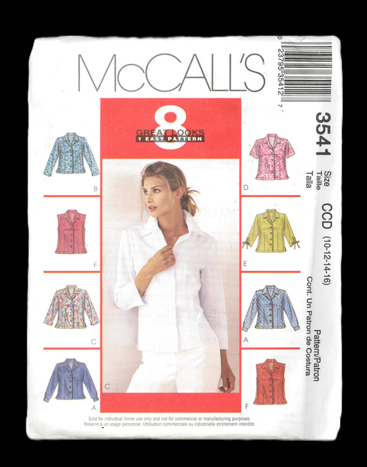 McCalls 3541 Misses Shirts Sewing Pattern UNCUT - Size 10 12 14 16