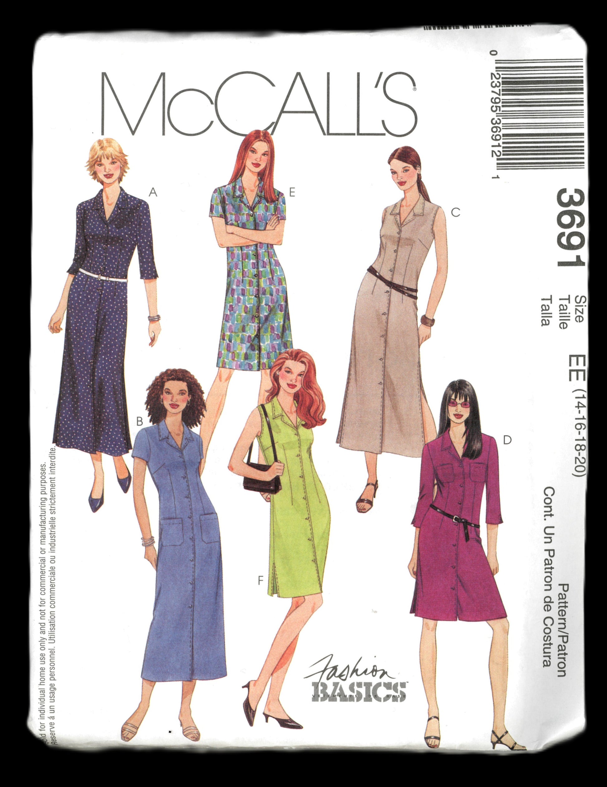 McCalls 3691 Misses / Misses Petite Dress in Two Lengths Sewing Pattern UNCUT Size 14 16 18 20