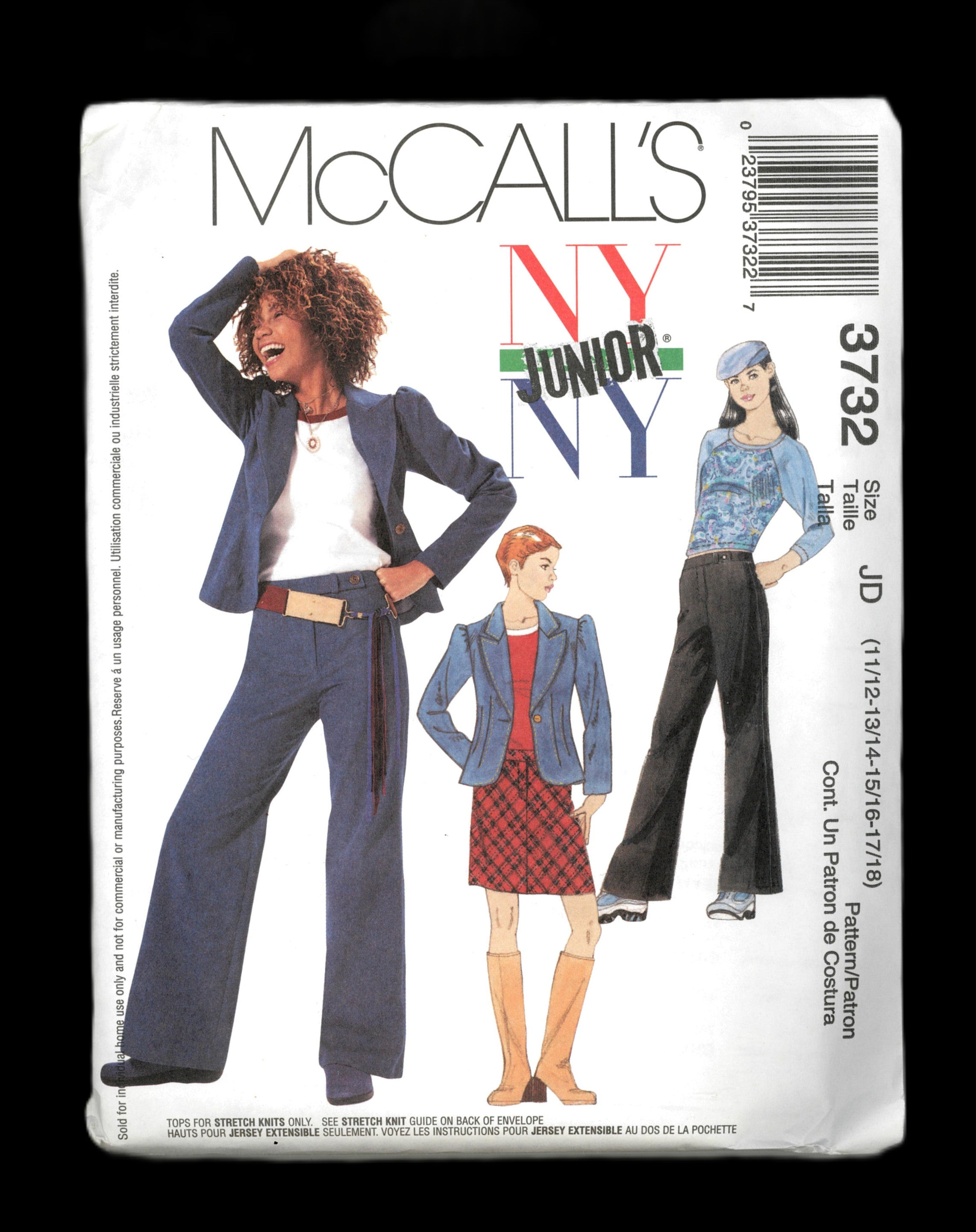 McCalls 3732 NY NY Junior's Unlined Jacket Top Pants and Skirt Sewing ...